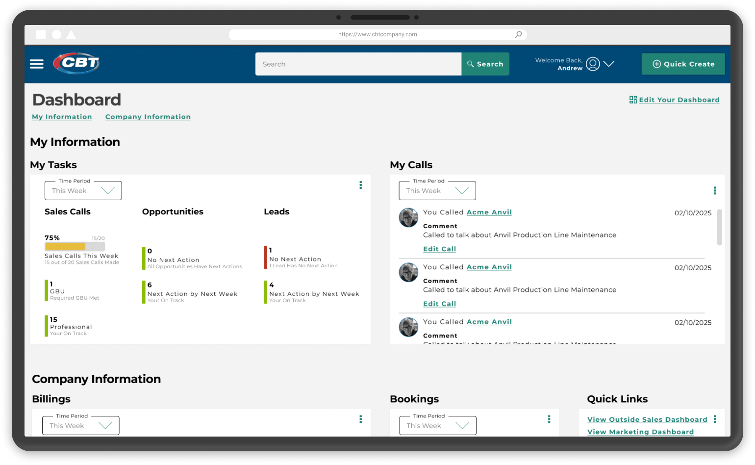 =Image of CBTs CRM System Showing A Grid Of Graphs And Charts